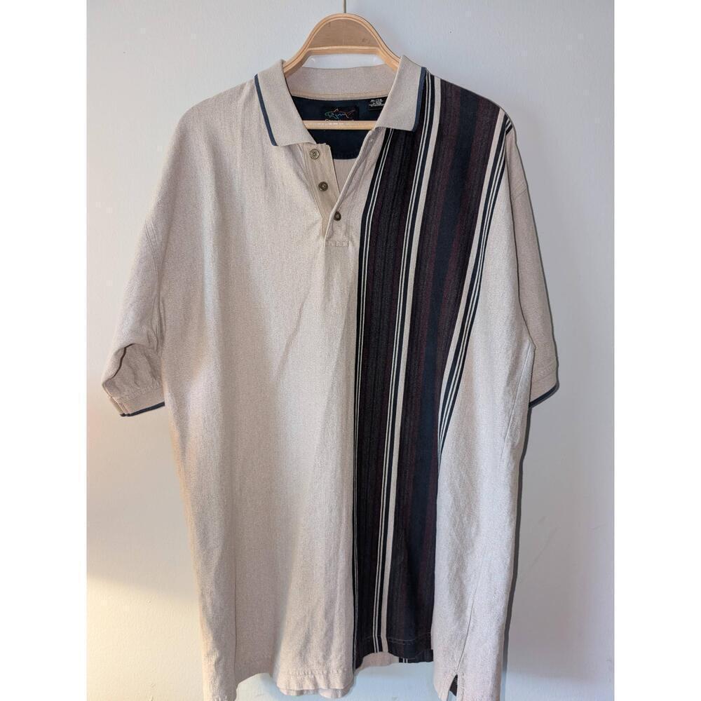 Greg Norman Collection Mens Polo Shirt XL Beige Stripe Performance